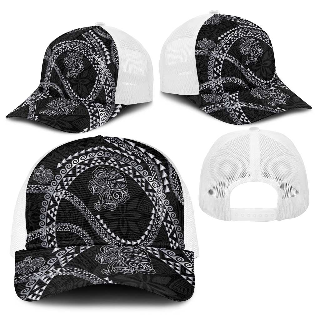 Hawaiian Kakau Art and Hisbiscus Tattoo Baseball Net Cap Tribal Pattern-Silver Style - Polynesian Pride