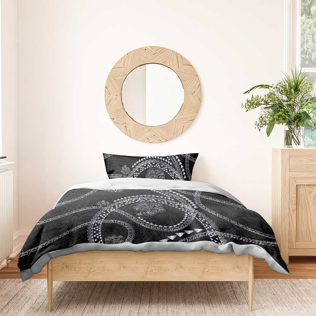Hawaiian Kakau Art and Hisbiscus Tattoo Bedding Set Tribal Pattern-Silver Style - Polynesian Pride