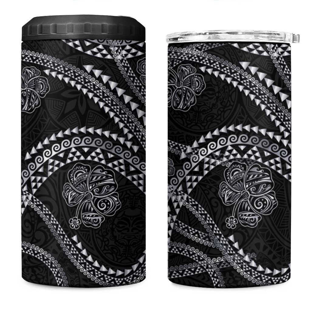 Hawaiian Kakau Art and Hisbiscus Tattoo 4 in 1 Can Cooler Tumbler Tribal Pattern-Silver Style LT03 One Size: 16 oz Black - Polynesian Pride