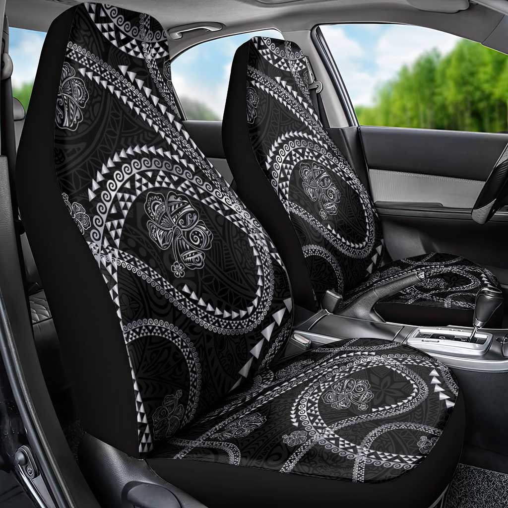 Hawaiian Kakau Art and Hisbiscus Tattoo Car Seat Cover Tribal Pattern-Silver Style - Polynesian Pride