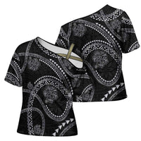 Hawaiian Kakau Art and Hisbiscus Tattoo Cross Shoulder Shirt Tribal Pattern-Silver Style LT03 - Polynesian Pride