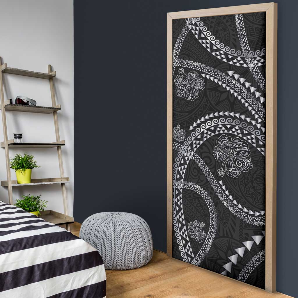 Hawaiian Kakau Art and Hisbiscus Tattoo Door Cover Tribal Pattern-Silver Style - Polynesian Pride