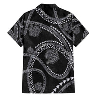 Hawaiian Kakau Art and Hisbiscus Tattoo Family Matching Off The Shoulder Long Sleeve Dress and Hawaiian Shirt Tribal Pattern-Silver Style LT03 - Polynesian Pride
