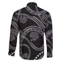 Hawaiian Kakau Art and Hisbiscus Tattoo Family Matching Off The Shoulder Long Sleeve Dress and Hawaiian Shirt Tribal Pattern-Silver Style LT03 - Polynesian Pride