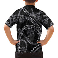 Hawaiian Kakau Art and Hisbiscus Tattoo Family Matching Off Shoulder Maxi Dress and Hawaiian Shirt Tribal Pattern-Silver Style LT03 - Polynesian Pride