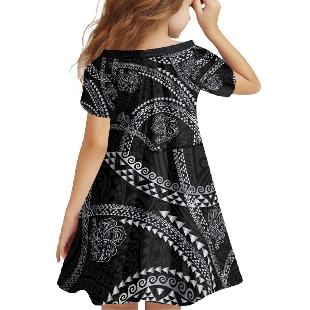 Hawaiian Kakau Art and Hisbiscus Tattoo Family Matching Off Shoulder Maxi Dress and Hawaiian Shirt Tribal Pattern-Silver Style LT03 - Polynesian Pride