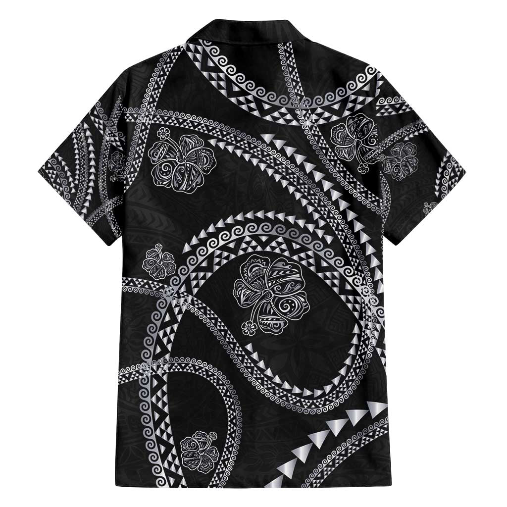 Hawaiian Kakau Art and Hisbiscus Tattoo Family Matching Off Shoulder Maxi Dress and Hawaiian Shirt Tribal Pattern-Silver Style LT03 - Polynesian Pride