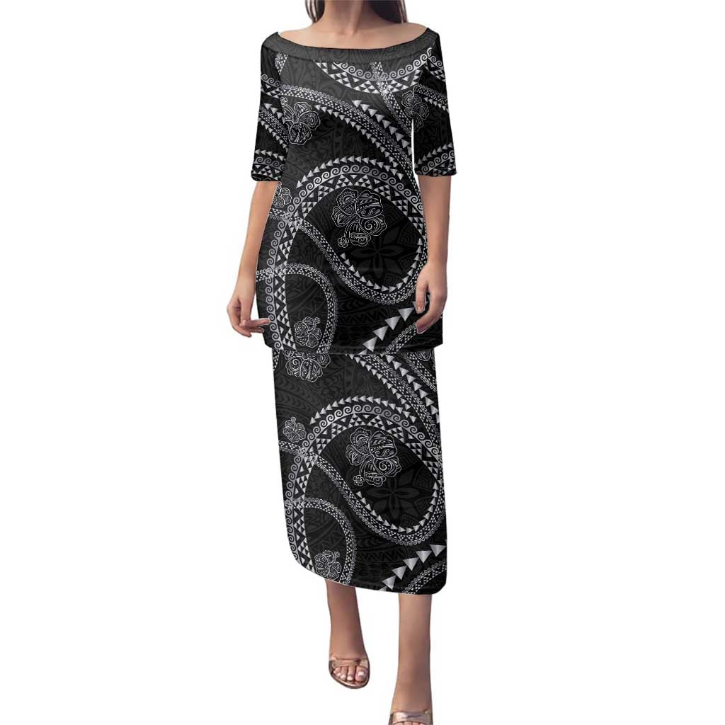 Hawaiian Kakau Art and Hisbiscus Tattoo Family Matching Puletasi and Hawaiian Shirt Tribal Pattern-Silver Style - Polynesian Pride