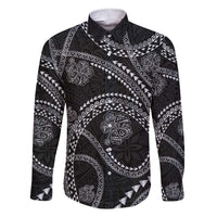 Hawaiian Kakau Art and Hisbiscus Tattoo Family Matching Short Sleeve Bodycon Dress and Hawaiian Shirt Tribal Pattern-Silver Style LT03 Dad's Shirt - Long Sleeve Black - Polynesian Pride