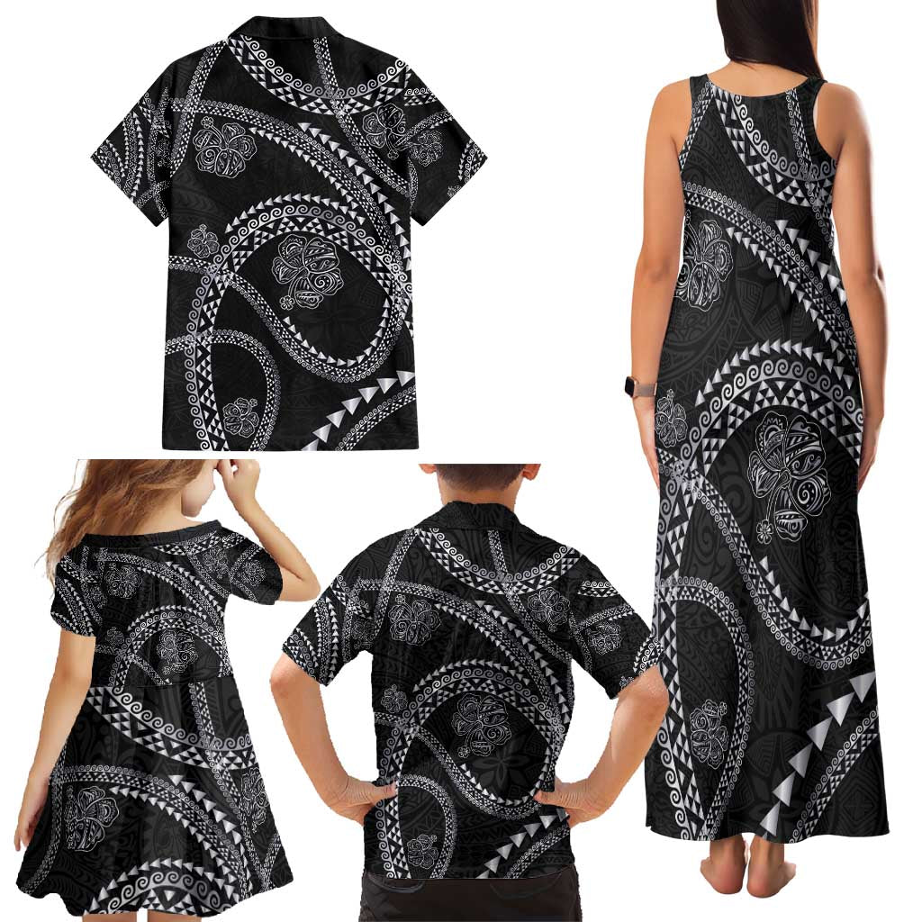 Hawaiian Kakau Art and Hisbiscus Tattoo Family Matching Tank Maxi Dress and Hawaiian Shirt Tribal Pattern-Silver Style LT03 - Polynesian Pride