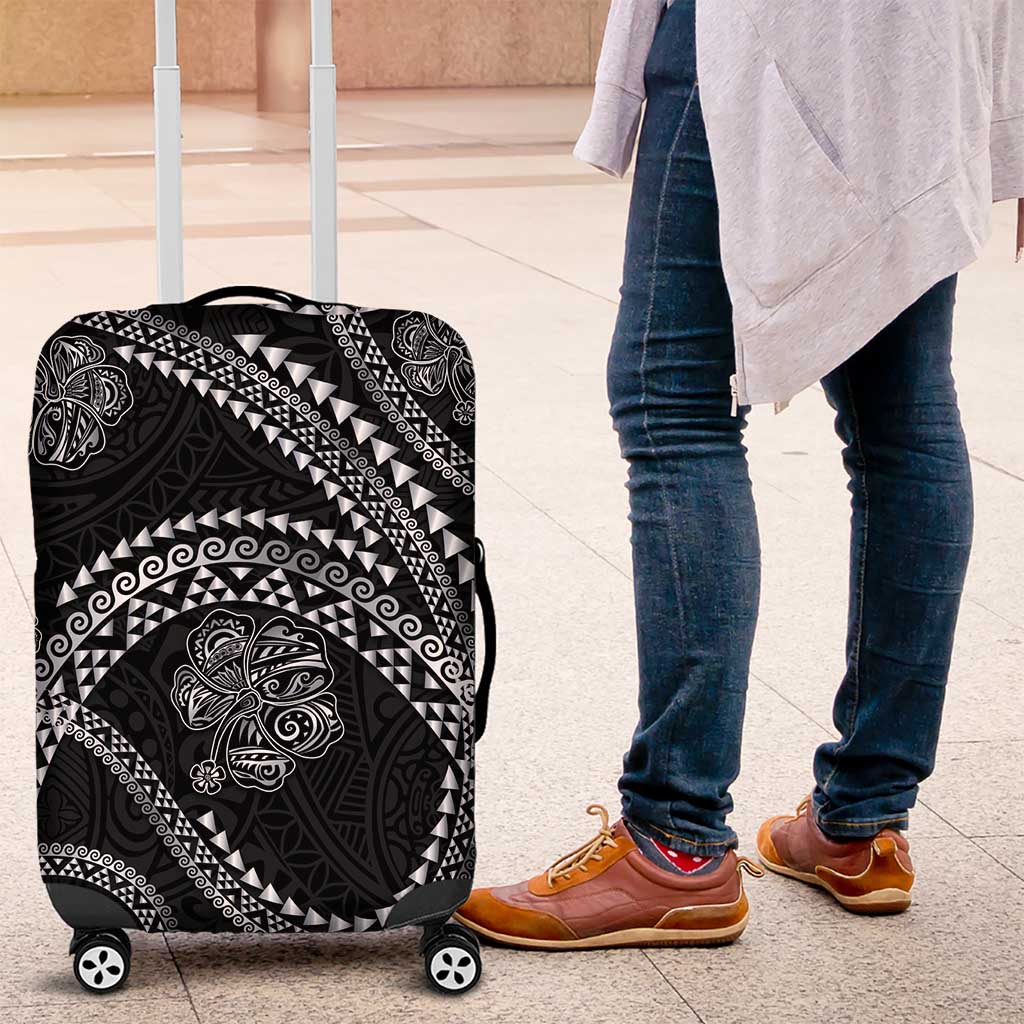 Hawaiian Kakau Art and Hisbiscus Tattoo Luggage Cover Tribal Pattern-Silver Style LT03 Black - Polynesian Pride