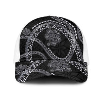 Hawaiian Kakau Art and Hisbiscus Tattoo Mesh Trucker Cap Tribal Pattern-Silver Style - Polynesian Pride