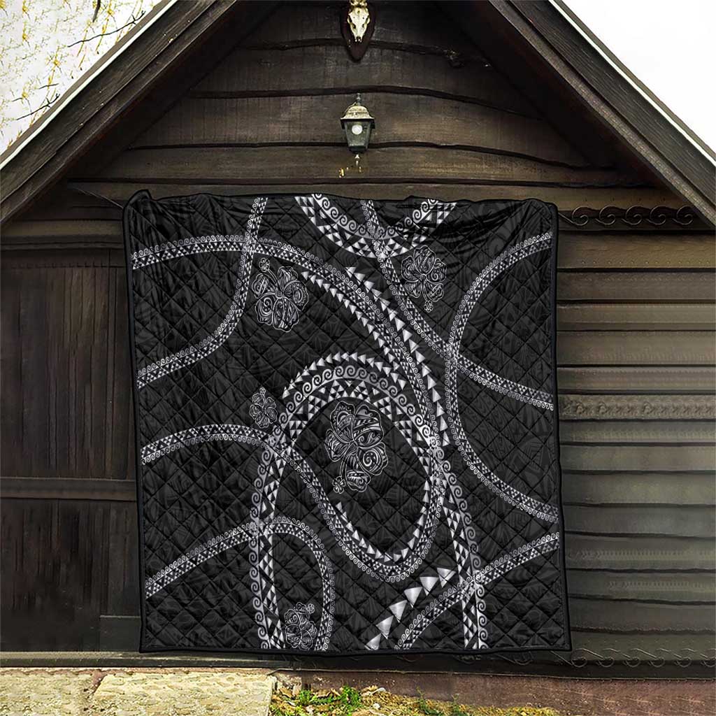Hawaiian Kakau Art and Hisbiscus Tattoo Quilt Tribal Pattern-Silver Style - Polynesian Pride