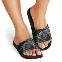Hawaiian Kakau Art and Hisbiscus Tattoo Slide Sandals Tribal Pattern-Silver Style - Polynesian Pride