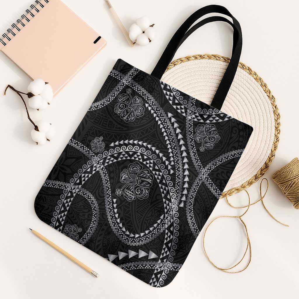 Hawaiian Kakau Art and Hisbiscus Tattoo Tote Bag Tribal Pattern-Silver Style - Polynesian Pride