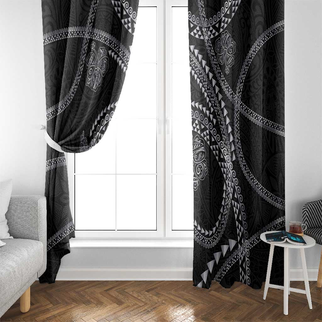 Hawaiian Kakau Art and Hisbiscus Tattoo Window Curtain Tribal Pattern-Silver Style - Polynesian Pride