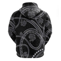 Hawaiian Kakau Art and Hisbiscus Tattoo Zip Hoodie Tribal Pattern-Silver Style LT03 - Polynesian Pride