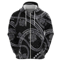 Hawaiian Kakau Art and Hisbiscus Tattoo Zip Hoodie Tribal Pattern-Silver Style LT03 - Polynesian Pride