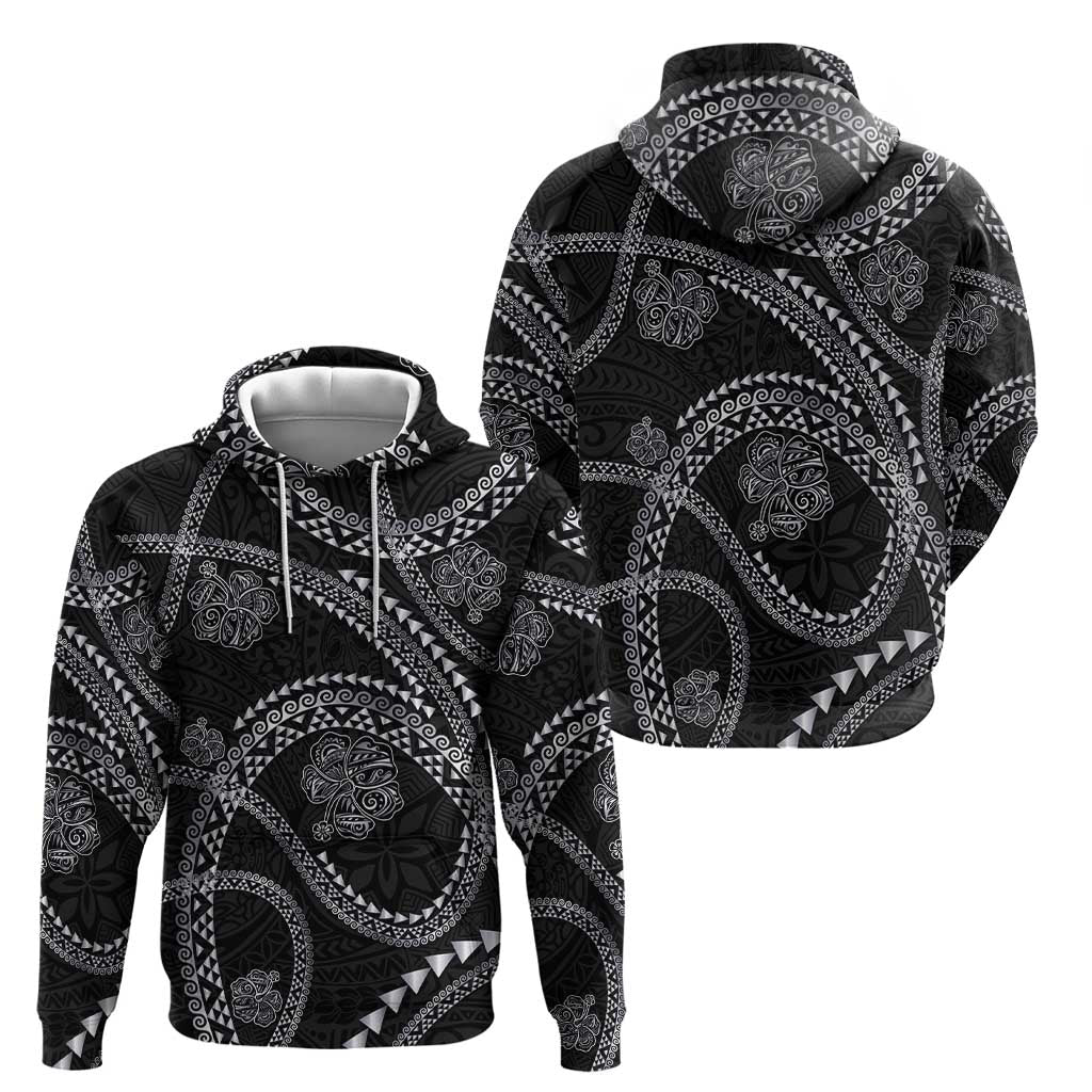 Hawaiian Kakau Art and Hisbiscus Tattoo Zip Hoodie Tribal Pattern-Silver Style LT03 - Polynesian Pride