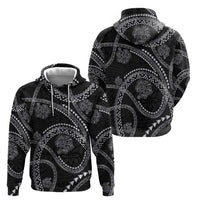 Hawaiian Kakau Art and Hisbiscus Tattoo Zip Hoodie Tribal Pattern-Silver Style LT03 - Polynesian Pride