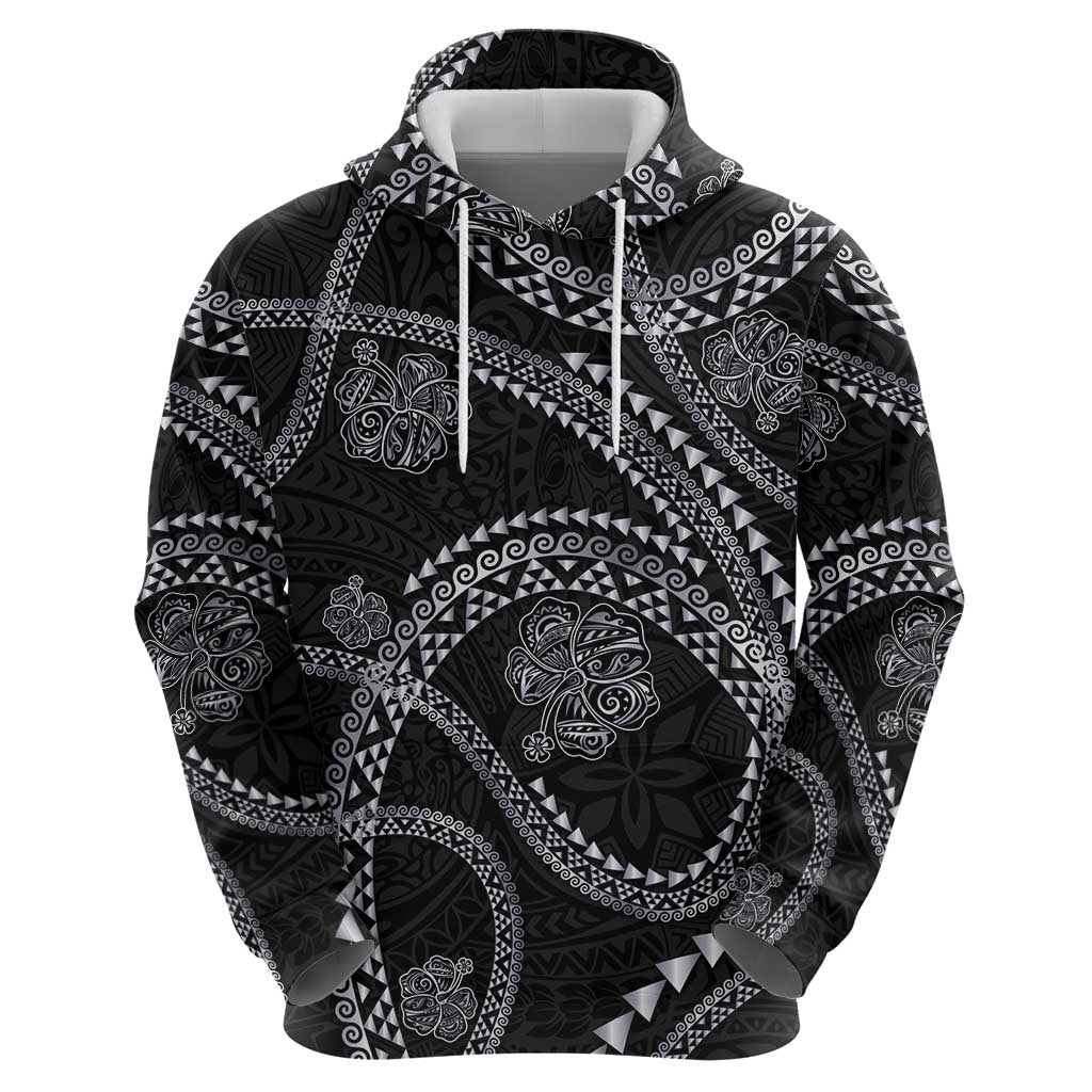 Hawaiian Kakau Art and Hisbiscus Tattoo Zip Hoodie Tribal Pattern-Silver Style LT03 - Polynesian Pride