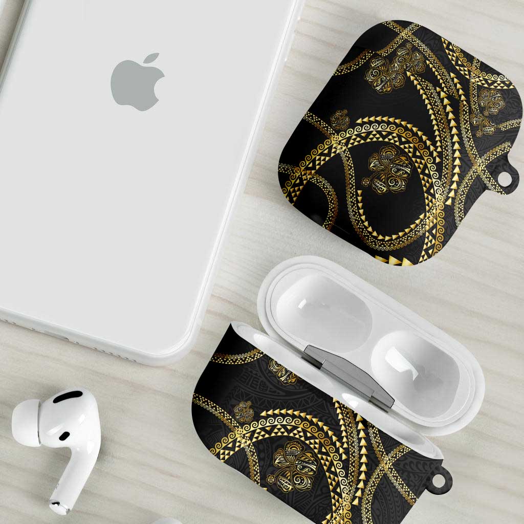 Hawaiian Kakau Art and Hisbiscus Tattoo AirPods Case Tribal Pattern-Gold Style LT03 - Polynesian Pride