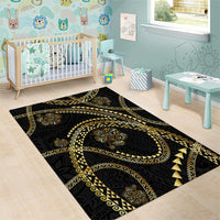 Hawaiian Kakau Art and Hisbiscus Tattoo Area Rug Tribal Pattern-Gold Style - Polynesian Pride