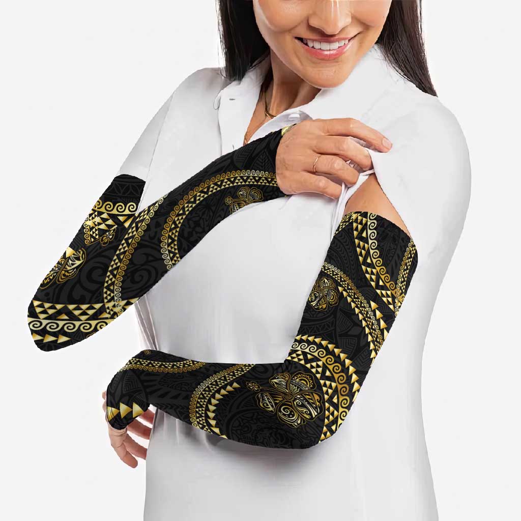 Hawaiian Kakau Art and Hisbiscus Tattoo Arm Sleeves Tribal Pattern-Gold Style - Polynesian Pride