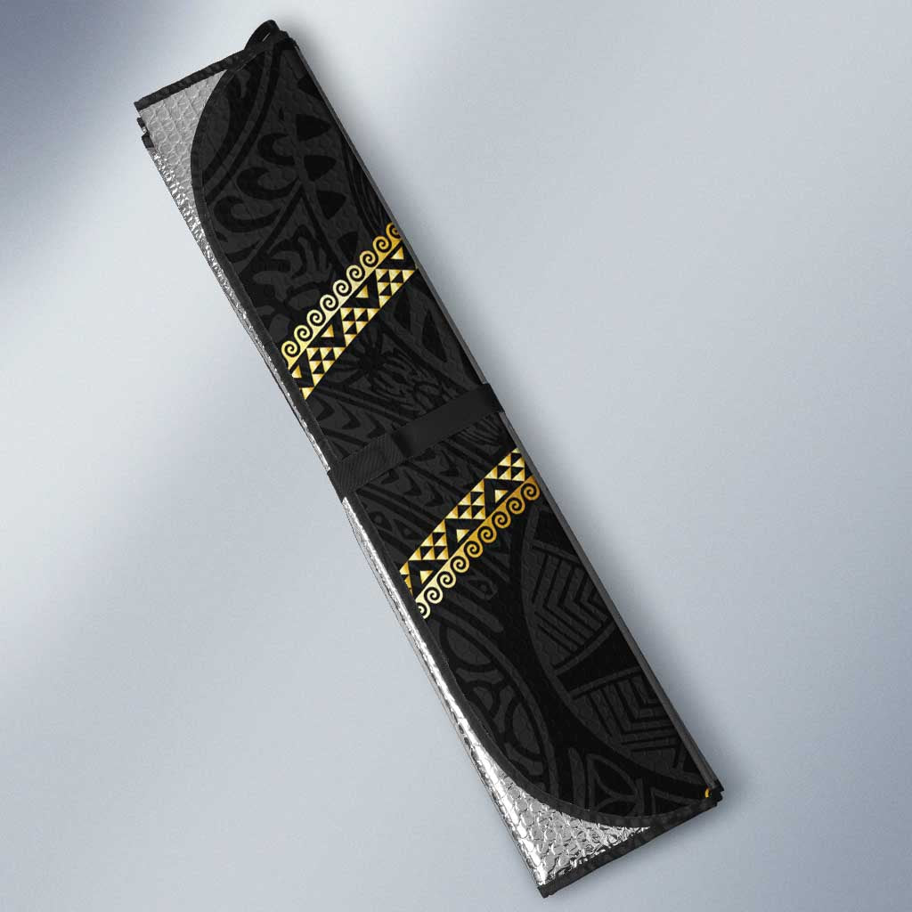 Hawaiian Kakau Art and Hisbiscus Tattoo Auto Sun Shade Tribal Pattern-Gold Style - Polynesian Pride