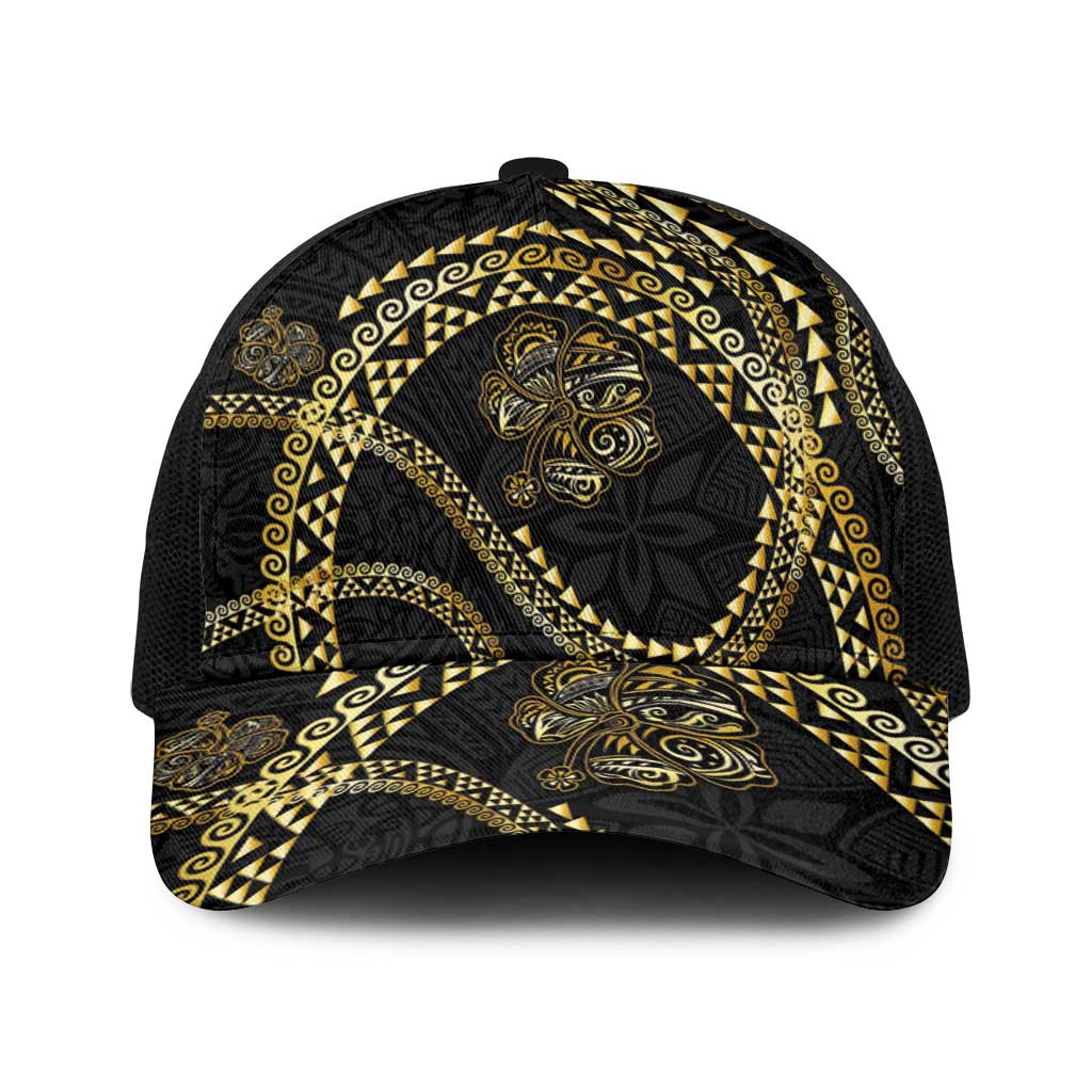 Hawaiian Kakau Art and Hisbiscus Tattoo Baseball Net Cap Tribal Pattern-Gold Style - Polynesian Pride