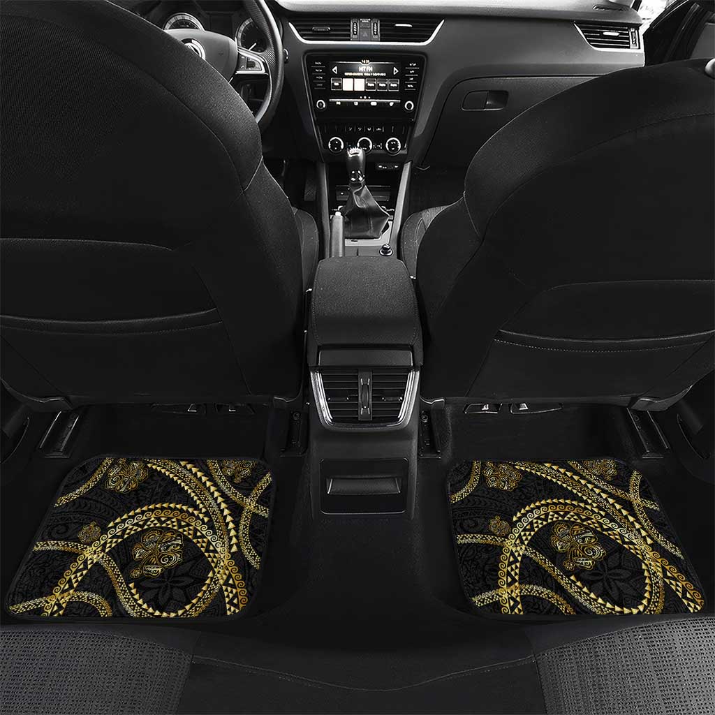 Hawaiian Kakau Art and Hisbiscus Tattoo Car Mats Tribal Pattern-Gold Style LT03 Set 2pcs - Back Black - Polynesian Pride