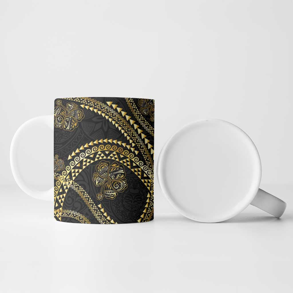 Hawaiian Kakau Art and Hisbiscus Tattoo Ceramic Mug Tribal Pattern-Gold Style LT03 - Polynesian Pride