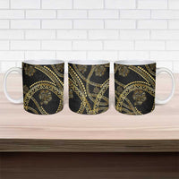 Hawaiian Kakau Art and Hisbiscus Tattoo Ceramic Mug Tribal Pattern-Gold Style LT03 - Polynesian Pride
