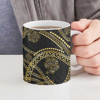 Hawaiian Kakau Art and Hisbiscus Tattoo Ceramic Mug Tribal Pattern-Gold Style LT03 - Polynesian Pride