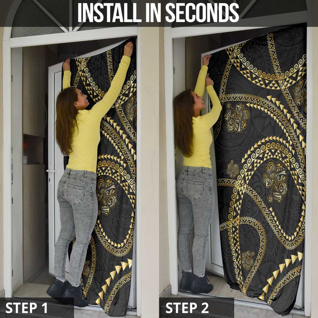 Hawaiian Kakau Art and Hisbiscus Tattoo Door Cover Tribal Pattern-Gold Style - Polynesian Pride