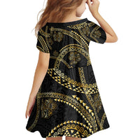 Hawaiian Kakau Art and Hisbiscus Tattoo Family Matching Long Sleeve Bodycon Dress and Hawaiian Shirt Tribal Pattern-Gold Style LT03 - Polynesian Pride