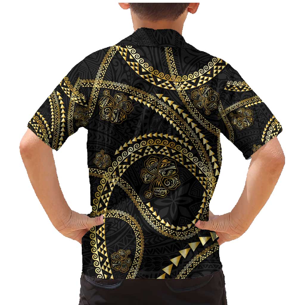 Hawaiian Kakau Art and Hisbiscus Tattoo Family Matching Mermaid Dress and Hawaiian Shirt Tribal Pattern-Gold Style LT03 - Polynesian Pride