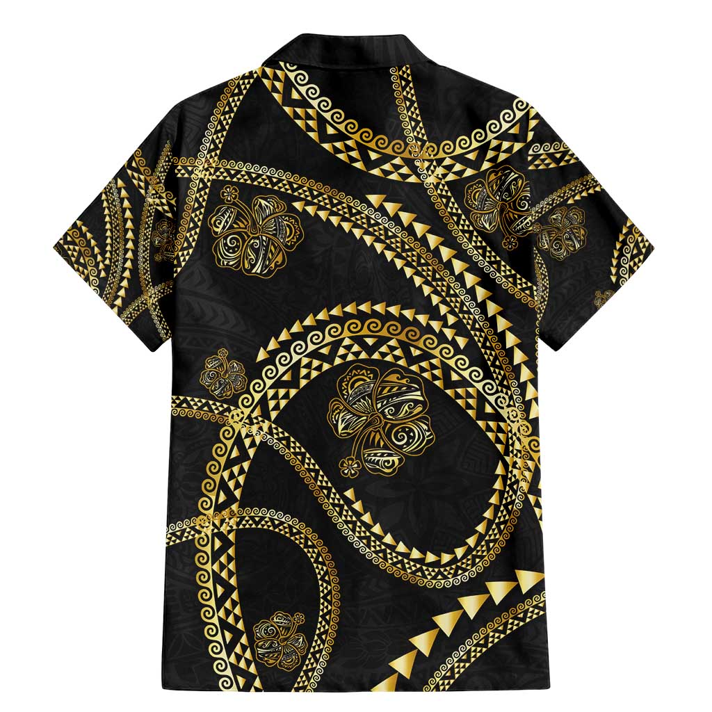 Hawaiian Kakau Art and Hisbiscus Tattoo Family Matching Mermaid Dress and Hawaiian Shirt Tribal Pattern-Gold Style LT03 - Polynesian Pride