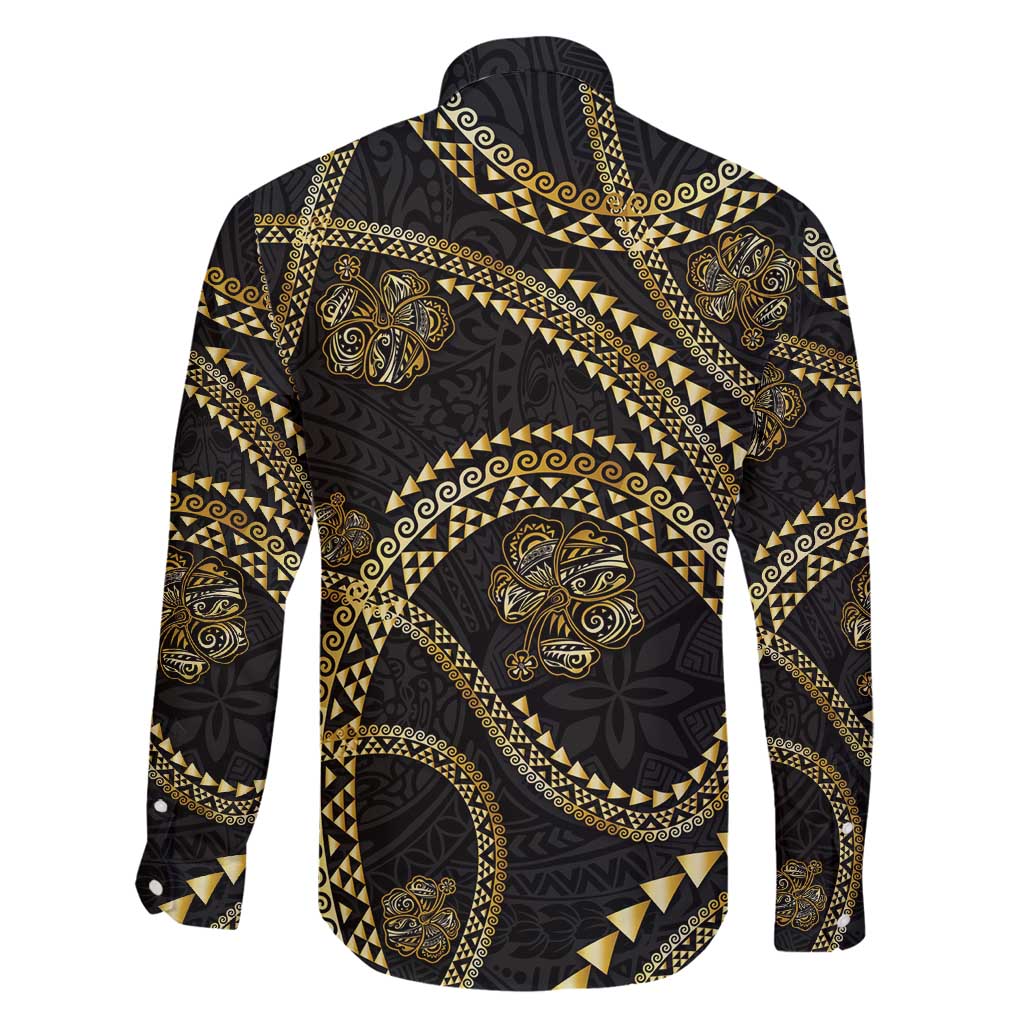 Hawaiian Kakau Art and Hisbiscus Tattoo Family Matching Off Shoulder Maxi Dress and Hawaiian Shirt Tribal Pattern-Gold Style LT03 - Polynesian Pride