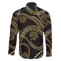 Hawaiian Kakau Art and Hisbiscus Tattoo Family Matching Short Sleeve Bodycon Dress and Hawaiian Shirt Tribal Pattern-Gold Style LT03 - Polynesian Pride
