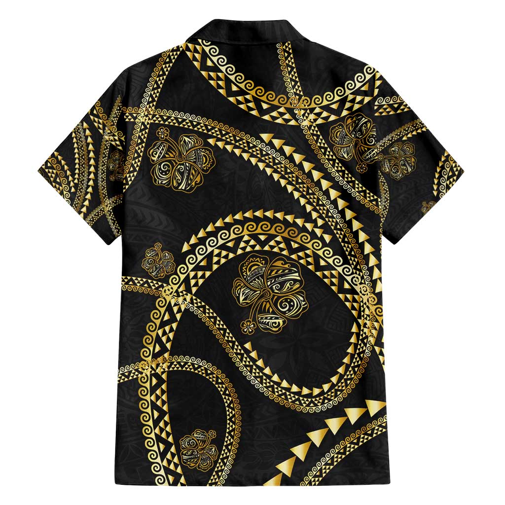 Hawaiian Kakau Art and Hisbiscus Tattoo Family Matching Summer Maxi Dress and Hawaiian Shirt Tribal Pattern-Gold Style LT03 - Polynesian Pride