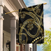 Hawaiian Kakau Art and Hisbiscus Tattoo Garden Flag Tribal Pattern-Gold Style LT03 House Flag Black - Polynesian Pride