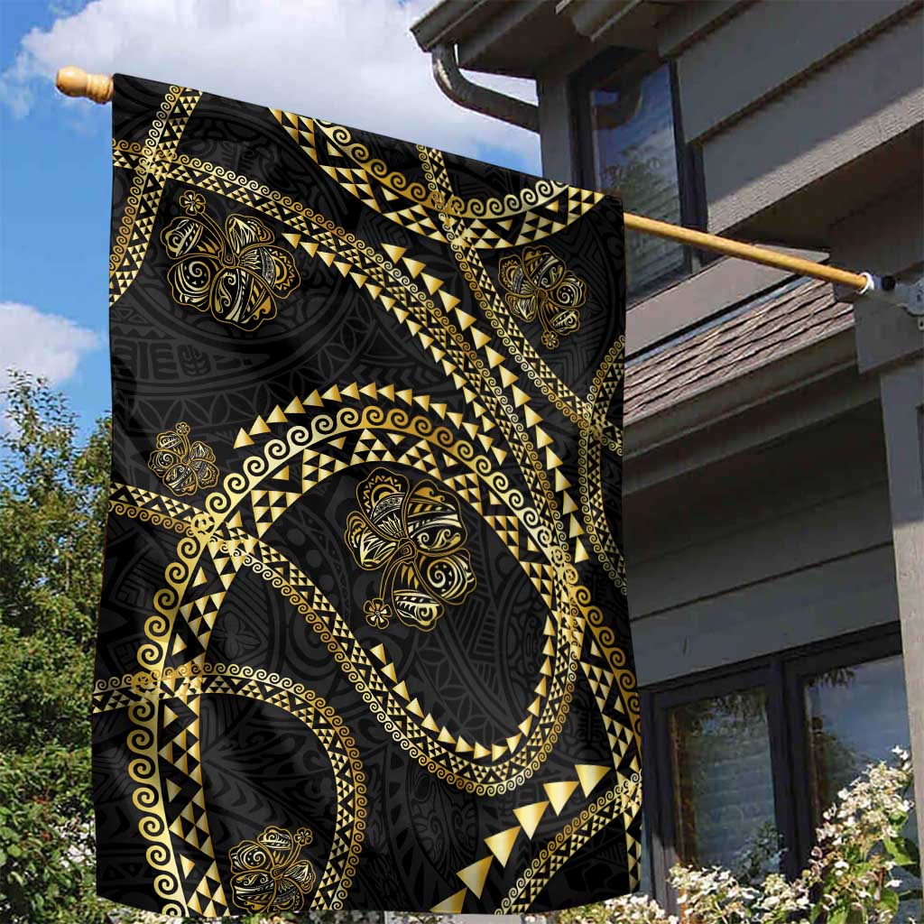 Hawaiian Kakau Art and Hisbiscus Tattoo Garden Flag Tribal Pattern-Gold Style LT03 - Polynesian Pride