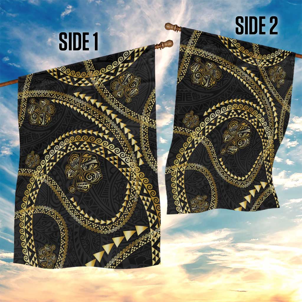 Hawaiian Kakau Art and Hisbiscus Tattoo Garden Flag Tribal Pattern-Gold Style LT03 - Polynesian Pride