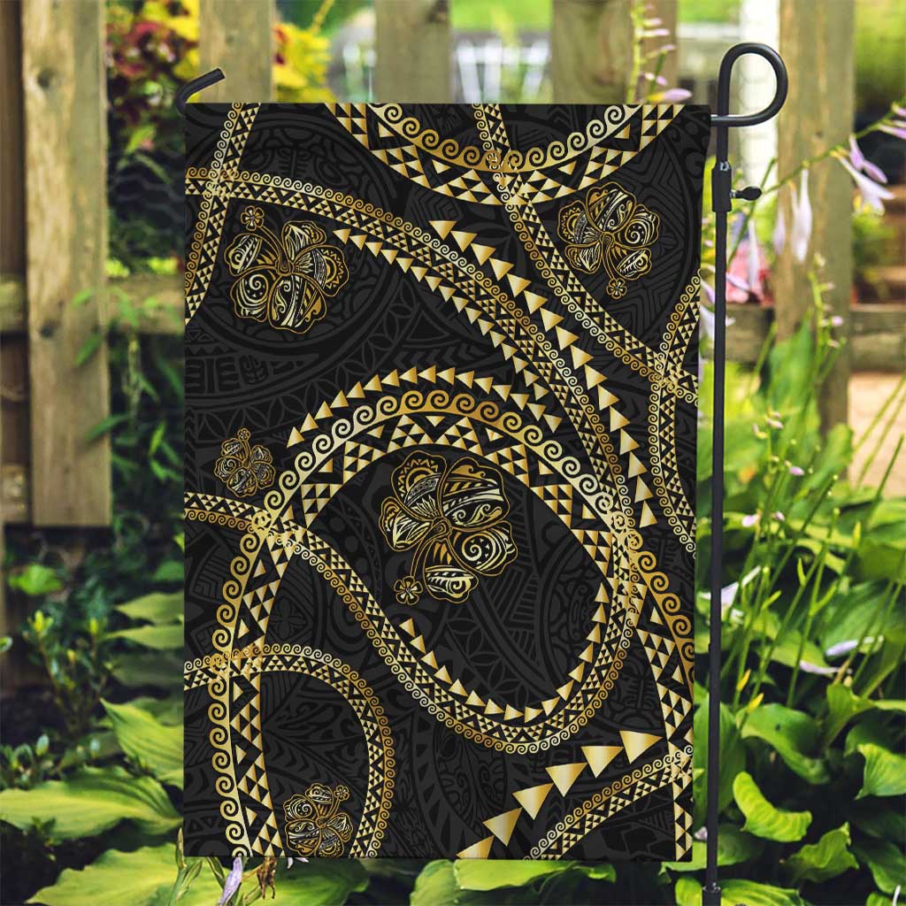 Hawaiian Kakau Art and Hisbiscus Tattoo Garden Flag Tribal Pattern-Gold Style LT03 Garden Flag Black - Polynesian Pride