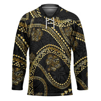 Hawaiian Kakau Art and Hisbiscus Tattoo Hockey Jersey Tribal Pattern-Gold Style - Polynesian Pride