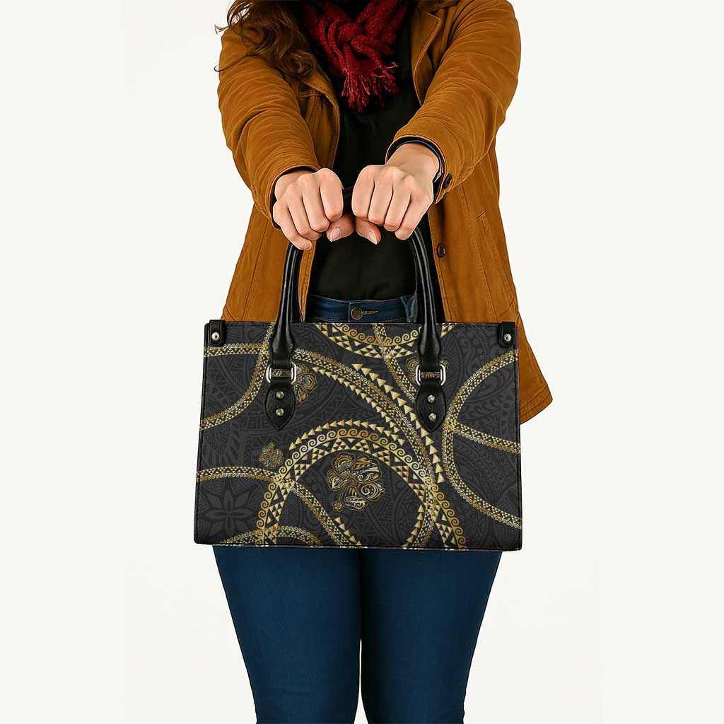 Hawaiian Kakau Art and Hisbiscus Tattoo Leather Bag Tribal Pattern-Gold Style - Polynesian Pride