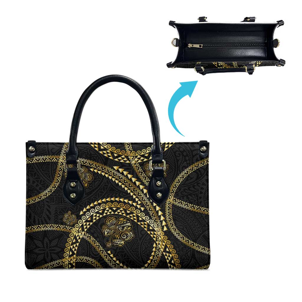 Hawaiian Kakau Art and Hisbiscus Tattoo Leather Bag Tribal Pattern-Gold Style - Polynesian Pride