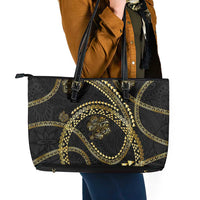 Hawaiian Kakau Art and Hisbiscus Tattoo Leather Tote Bag Tribal Pattern-Gold Style - Polynesian Pride