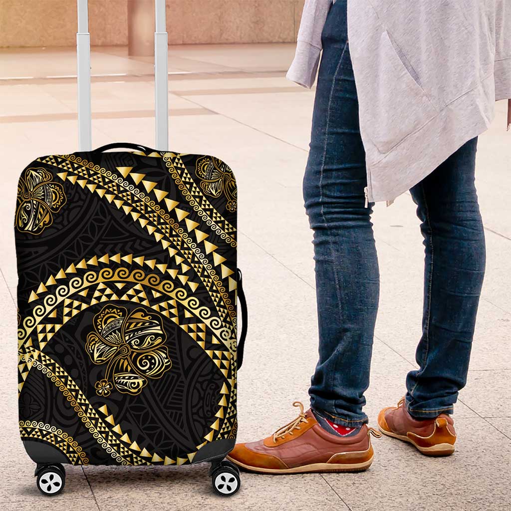 Hawaiian Kakau Art and Hisbiscus Tattoo Luggage Cover Tribal Pattern-Gold Style LT03 Black - Polynesian Pride